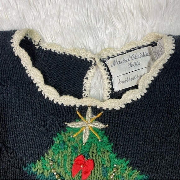 Vintage Marisa Christina black ugly Christmas sweater knit Christmas tree - Picture 6 of 9